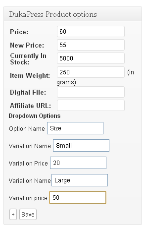 DukaPress product options